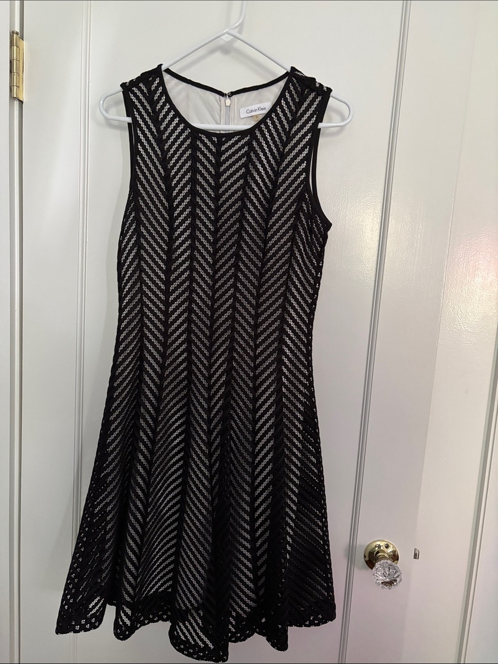 Calvin Klein Black Chevron Lace A-Line Dress